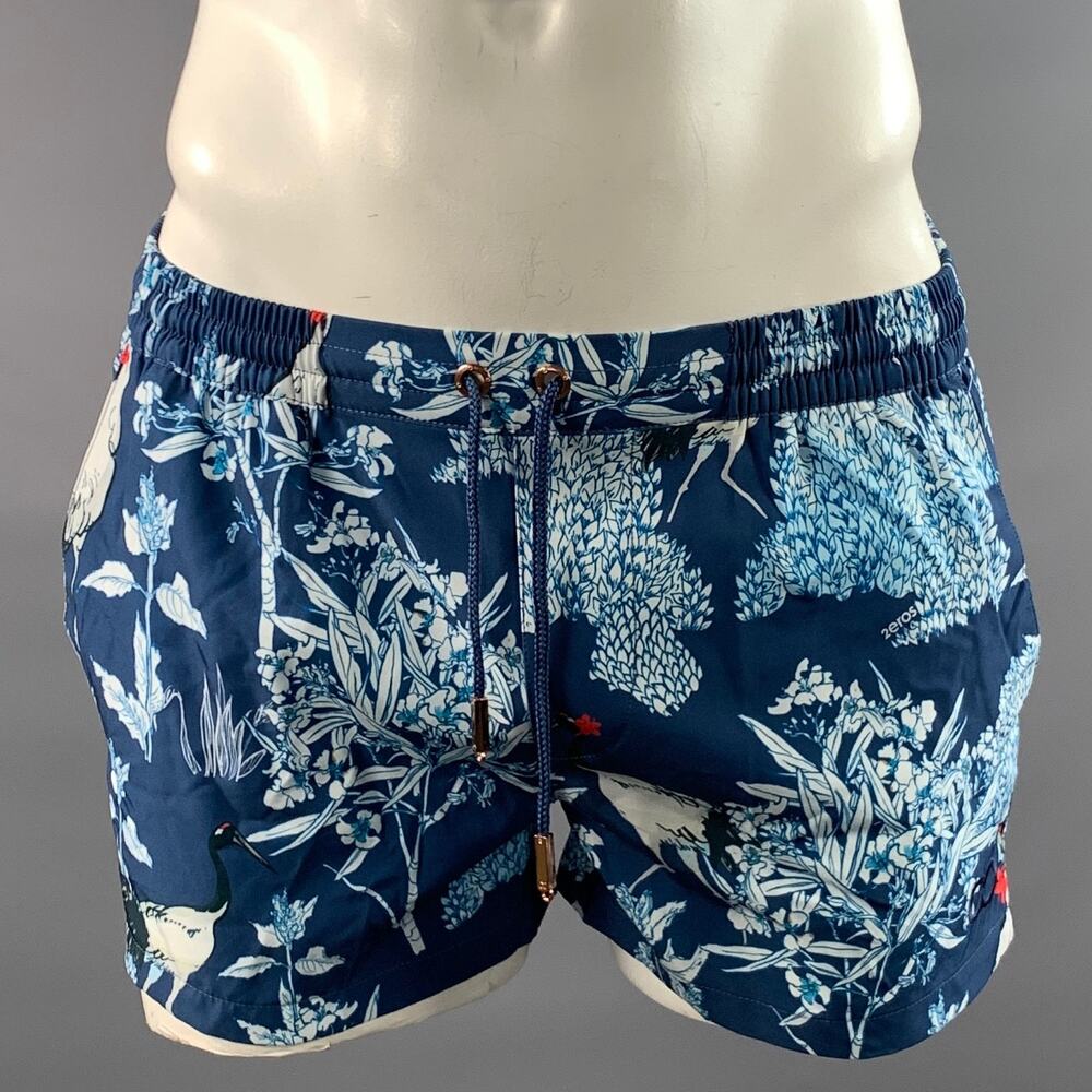 2EROS Size L Blue White & Red Abstract Swim Brief Shorts